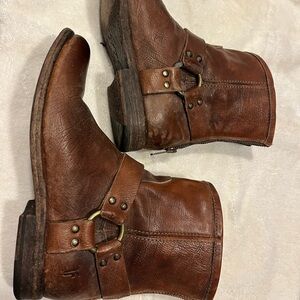 Frye Brown Leather Ankle Boots with Harness Detail